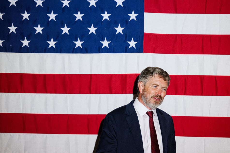 Thomas Massie speaks with supporters after his concession speech in Hebron, Kentucky, on May 19, 2026.