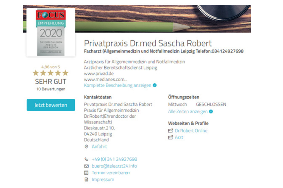 Im Internet warb "Dr. Sascha Robert" munter für seine Privatpraxis.