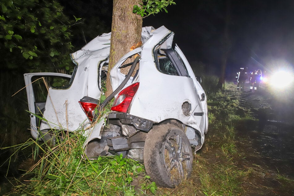 In der Nacht von Samstag auf Sonntag krachte ein Auto gegen mehrere Bäume.
