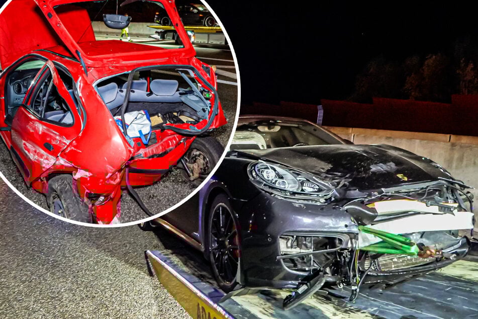 Unfall A6: Fahranfänger rast mit Porsche in Renault und zerquetscht Kleinwagen