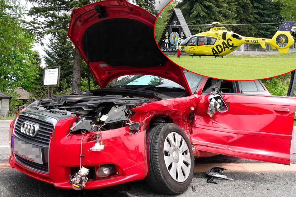 Erzgebirge: Audi-Fahrer kracht mit Transporter zusammen, Rettungshubschrauber im Einsatz