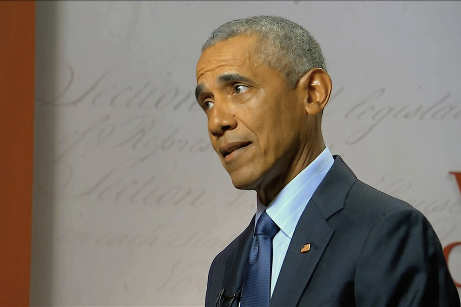 A still frame of Barack Obama, former president of the USA, during the US Democratic Party Convention.