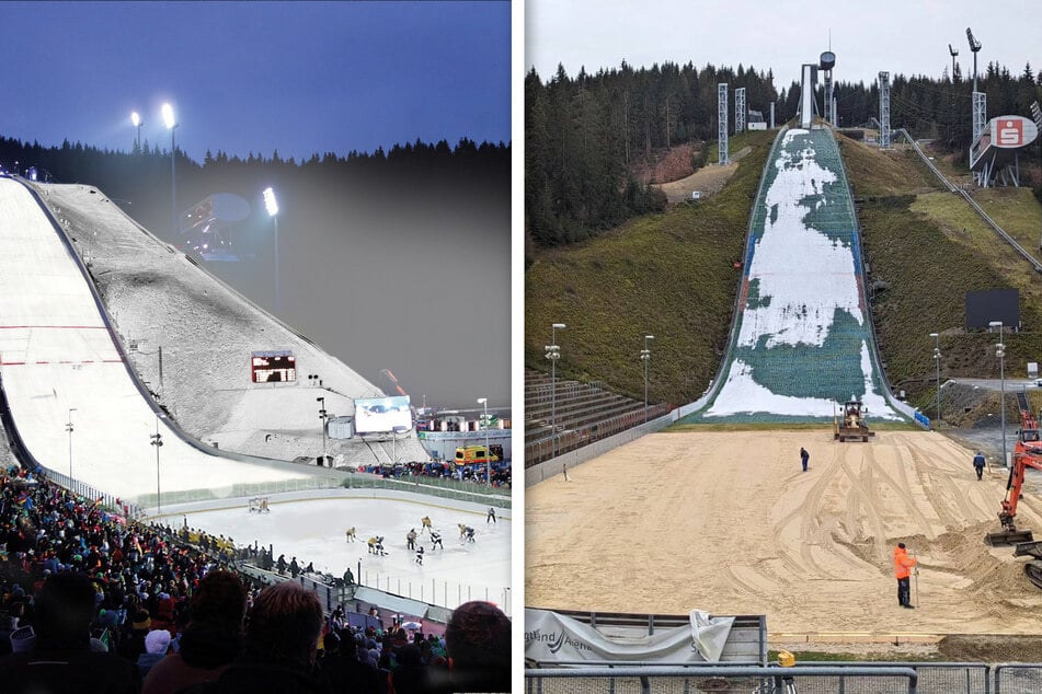 Aufbau fürs Eishockey-Triple läuft: So wird aus einer Skisprung-Schanze ein Eisstadion!