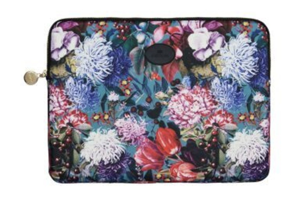 Ein farbenfrohes Laptop-Case mit Blumenbouquet, welches das Notebook hervorragend vor Stößen und Kratzern schützt.