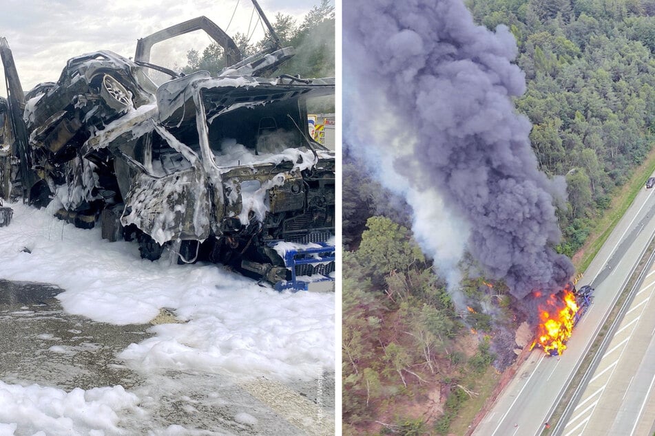 Autotransporter rauscht in Baustellen-Absicherung, dann brechen die Flammen aus!