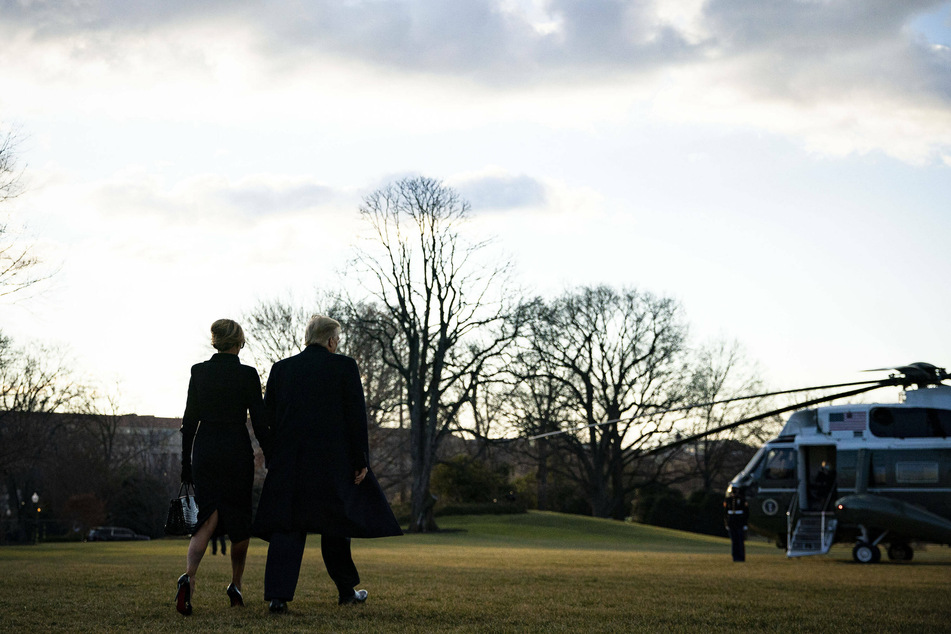 Donald and Melania Trump prepare to board Marine One on the South Lawn of the White House.