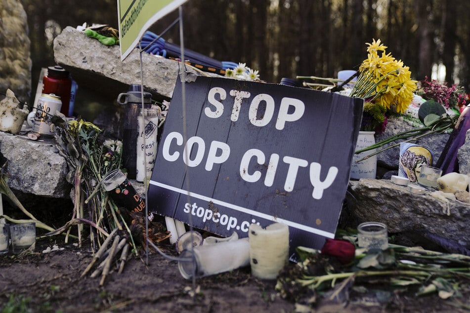 A makeshift memorial for activist Tortuguita, who was killed by law enforcement during a raid to clear the construction site of a police training facility that critics have dubbed "Cop City," near Atlanta, Georgia, on February 6, 2023.
