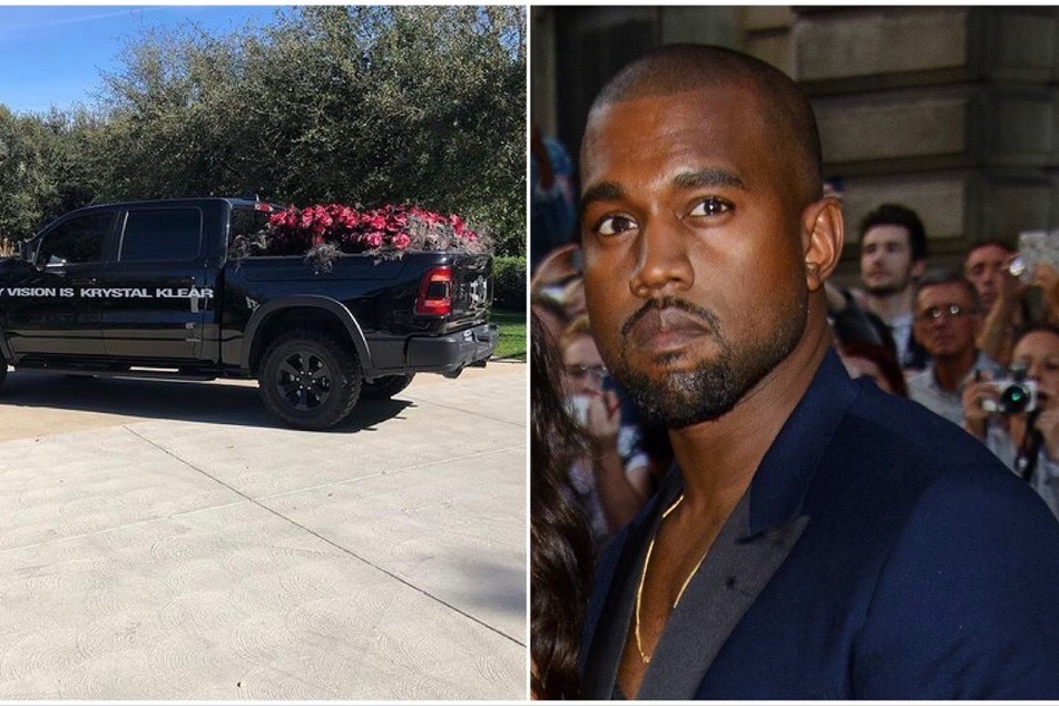 On Monday, Kanye "Ye" West (r) apparently sent roses to Kim Kardashian's house for Valentine Day's after leaking messages between the two.