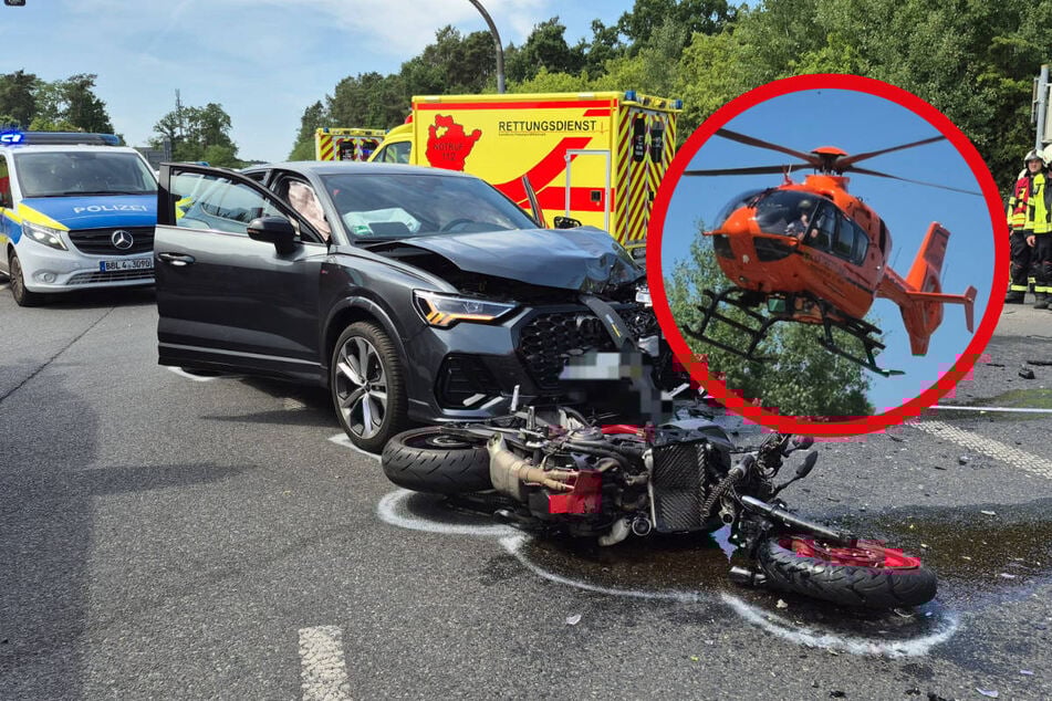 Heftiger Kreuzungs-Crash: Bikerin muss mit Rettungsheli ins Krankenhaus