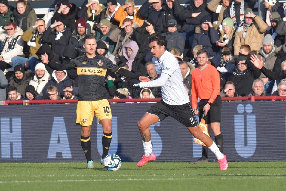 3. Dezember 2023: Vor gut zehn Monaten spielte Oliver Batista Meier (r.) noch mit Verl gegen Dresden, der SC gewann 1:0.