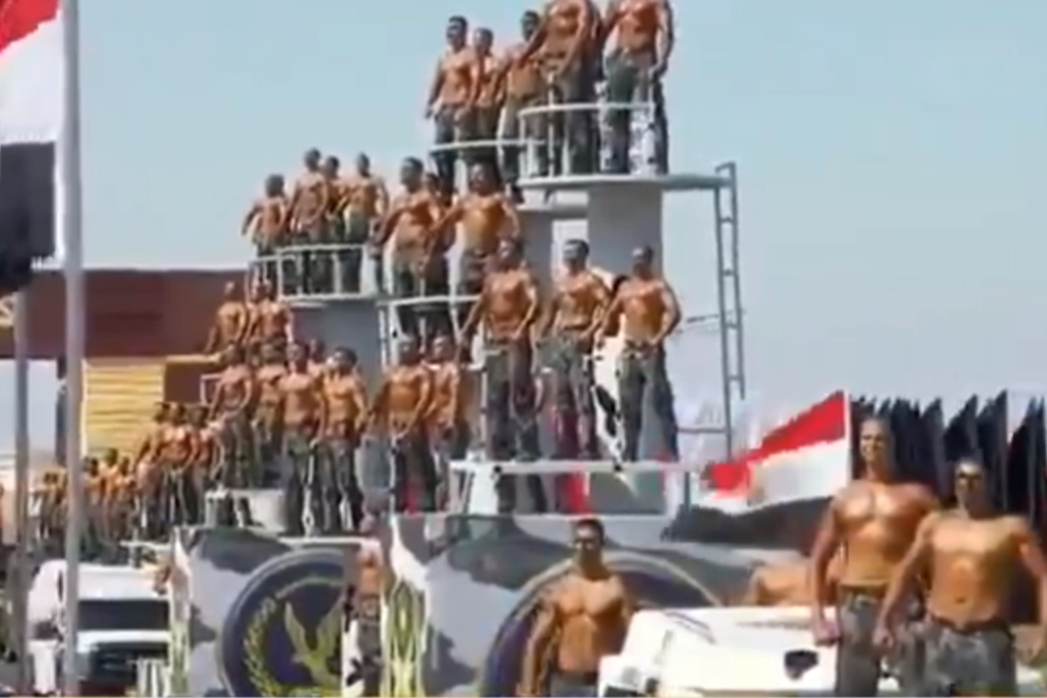 Demonstration of strength and power: shirtless police parades are a tradition in Egypt.