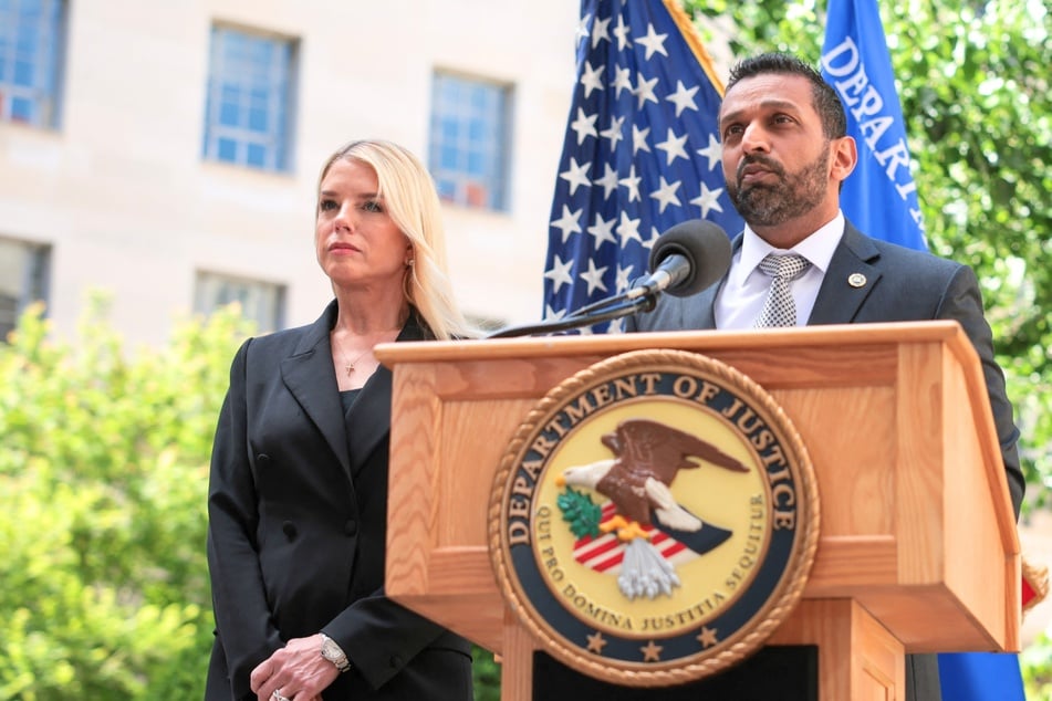 FBI Director Kash Patel (r.) speaking alongside US Attorney General Pam Bondi during a press conference to announce the results of Operation Restore Justice in Washington DC on May 07, 2025.