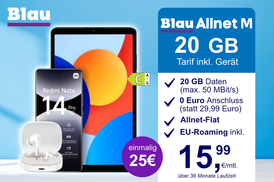 Das Xiaomi Redmi Note 14 Pro 5G gibt's jetzt bei Blau für einmalig nur 1 Euro im Vertrag.