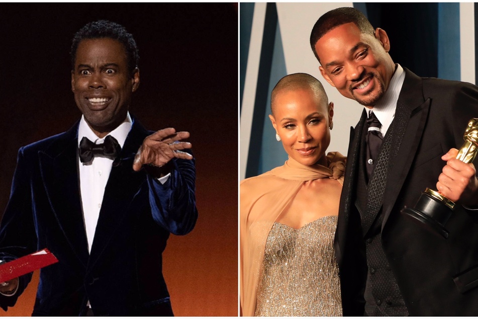 Will Smith (r) has received immense backlash following his controversial assault against Chris Rock (l) after the comedian poked fun at Smith's wife, Jada Pinkett-Smith (m).