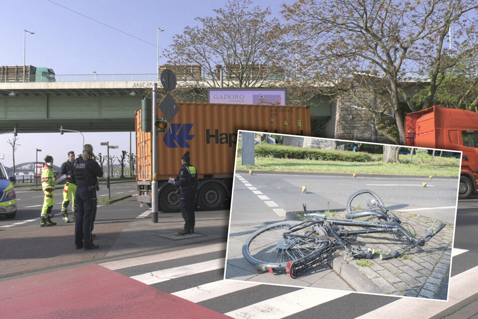 Schwer verletzt: Radfahrerin gerät am Kölner Rheinufer unter Lastwagen