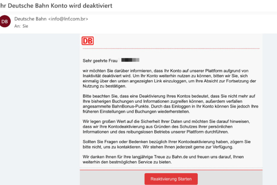Die Nachricht wirkt täuschend echt: Aktuell sind diese Betrugs-Mails im Namen der Deutschen Bahn im Umlauf.