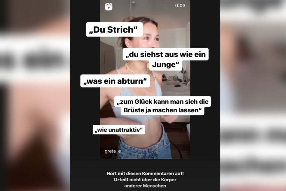 Mit einer Instagram-Story zeigte Greta Engelfried (23) mehrere Hass-Kommentare, die sie als Reaktion auf ein Video zu ihren Brüsten erhalten hat.