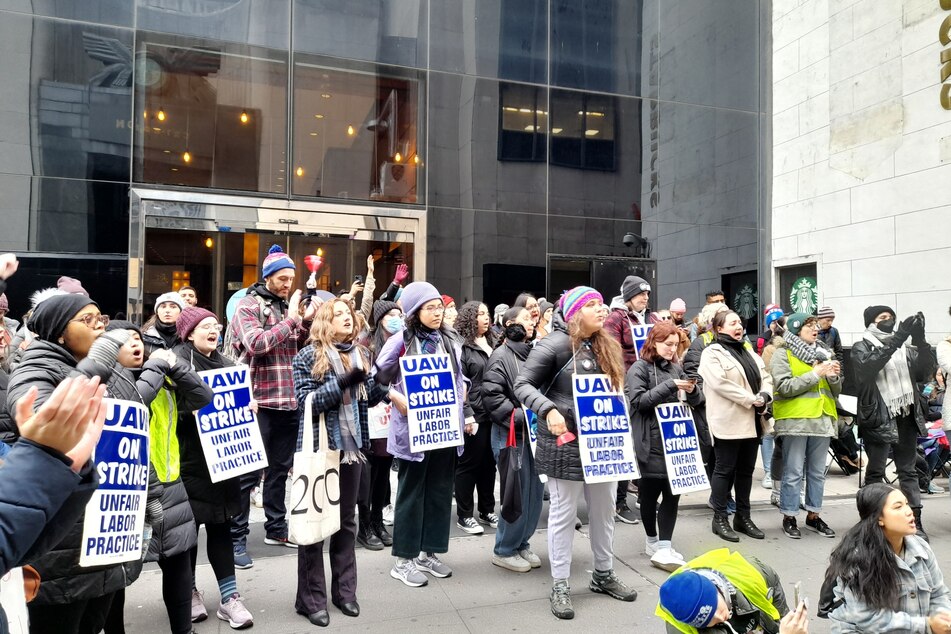HarperCollins union members gathered near the company's Manhattan headquarters.