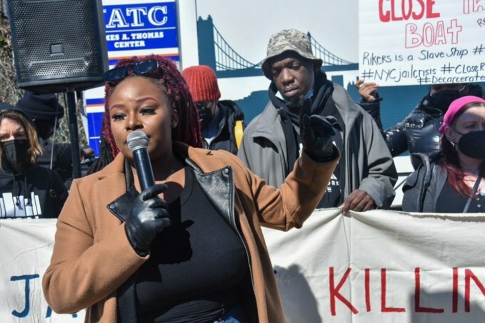 Olayemi Olurin of the Legal Aid Society joined activists on Monday in calling for the immediate release of detainees at Rikers Island.