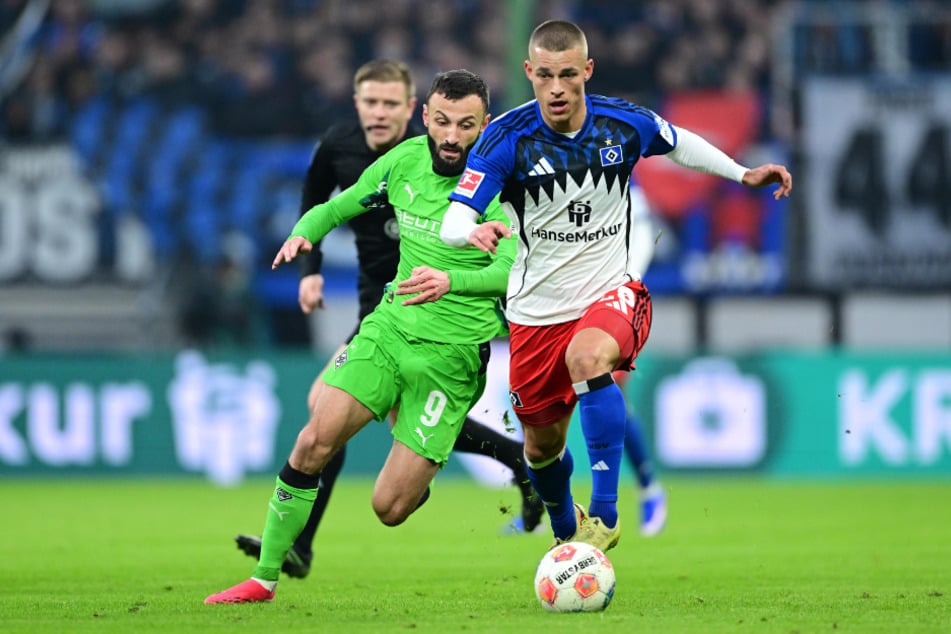 HSV-Verteidiger Miro Muheim (27, r.) sprach nach dem Spiel gegen Gladbach das aus, was alle dachten: Der Punkt ist zu wenig.