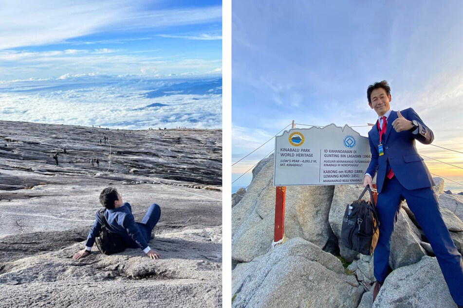 Nobutaka Sada (49) erklomm in seinem Anzug den höchsten Berg von Malaysia.