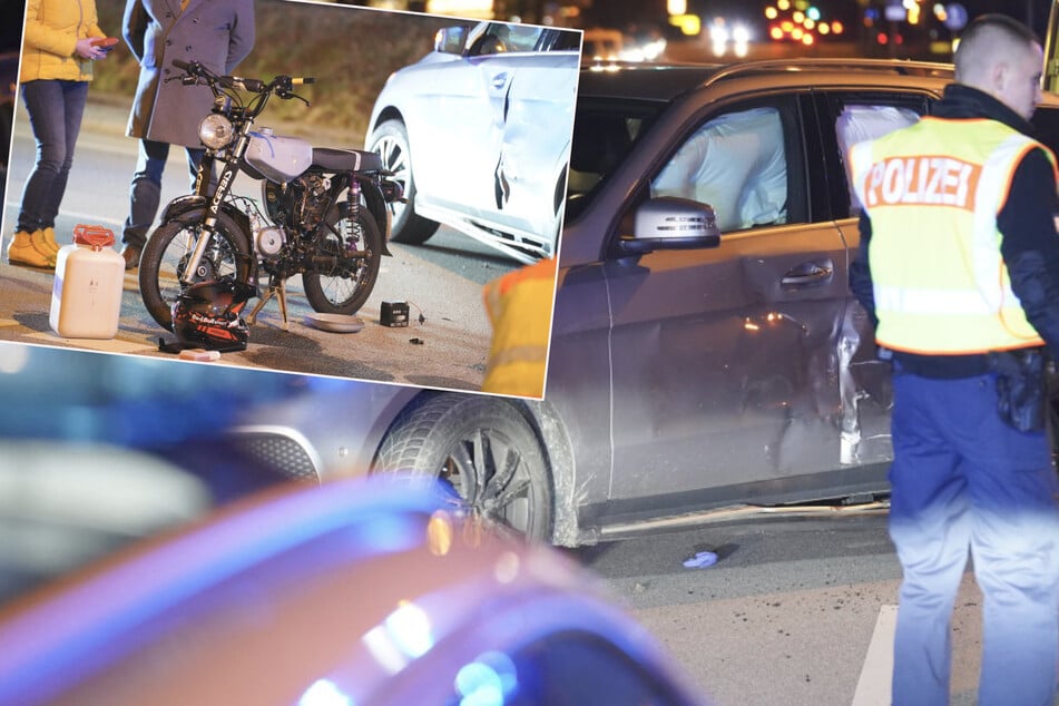Unfall in Bautzen: Mercedes und Moped stoßen zusammen