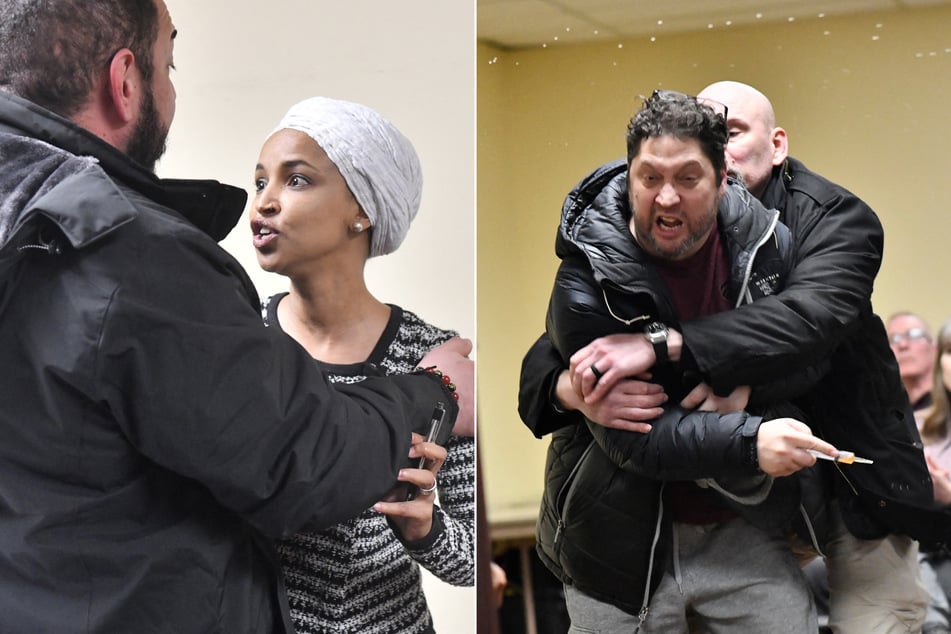 Minnesota Rep. Ilhan Omar (l.) was assaulted by a man during a speech on Tuesday night.