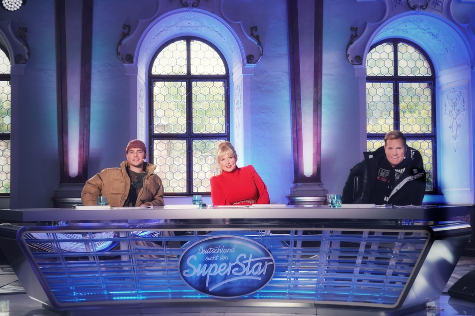 Die Jury von "Deutschland sucht den Superstar" (DSDS), Mike Singer (20,l-r), Maite Kelly (40) und Dieter Bohlen (66).