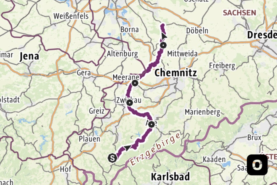 Der Radweg verläuft entlang der Zwickauer und Freiberger Mulde bis zur Vereinigten Mulde.