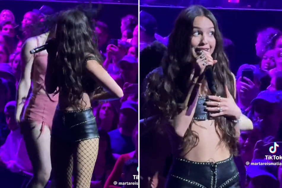 Olivia Rodrigo's top unexpectedly popped open in the back during her performance on the GUTS World Tour in London on Tuesday.