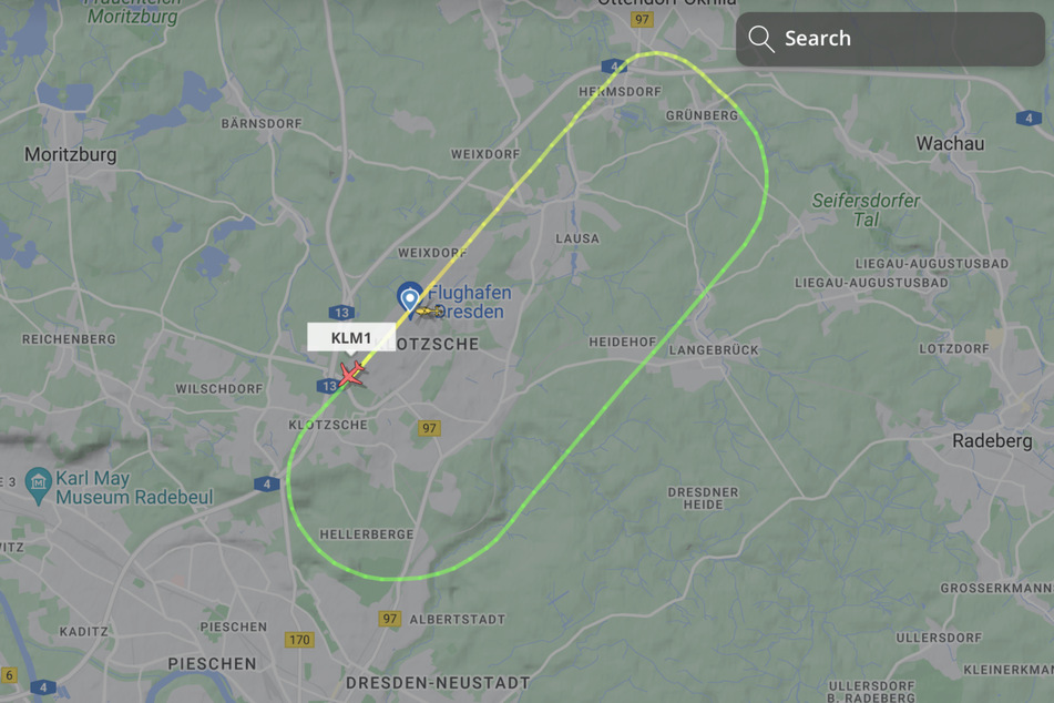 So sah die Flugbahn der KLM1 noch gegen 10 Uhr aus.