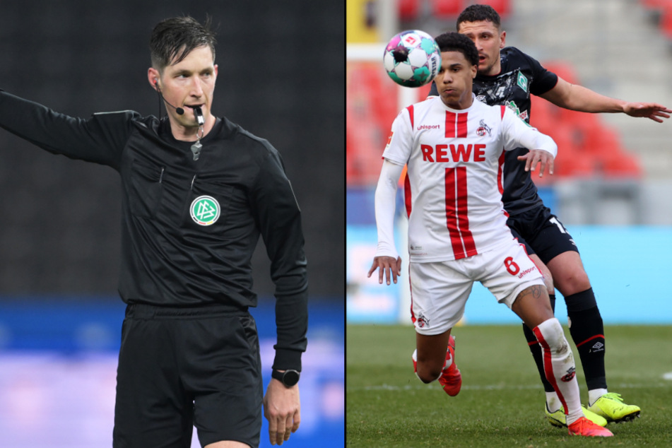 Schiedsrichter Matthias Jöllenbeck (34) hatte Kölns Ismail Jakobs (21) im Spiel gegen Werder Bremen (1:1) zu Unrecht verwarnt. (Fotomontage)