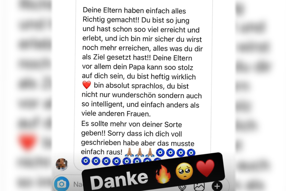 Dieser Instagram-Screenshot zeigt die bewundernde Fan-Nachricht, welche Zara Secret (26) erhielt.
