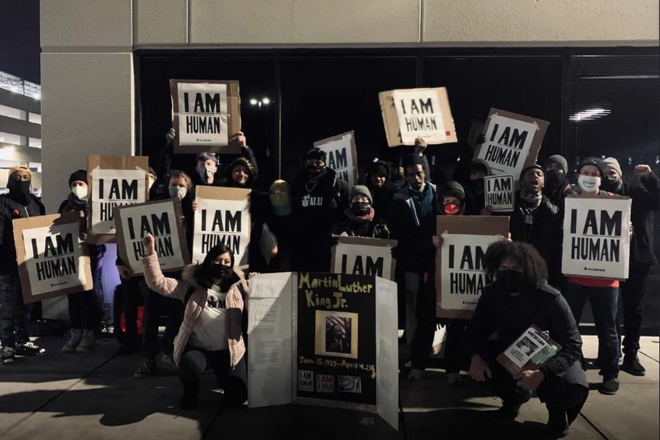 Amazon workers and allies in New York rally in support of unionizing.