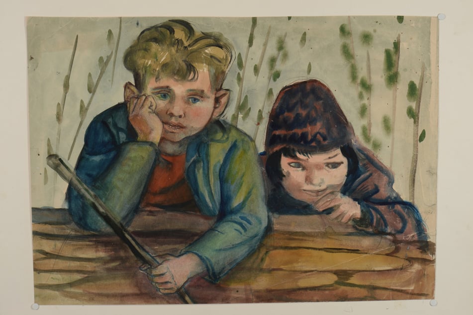 In der Ausstellung zu sehen: Dieses Aquarell mit zwei Bauernkindern von Erich Gerlach.
