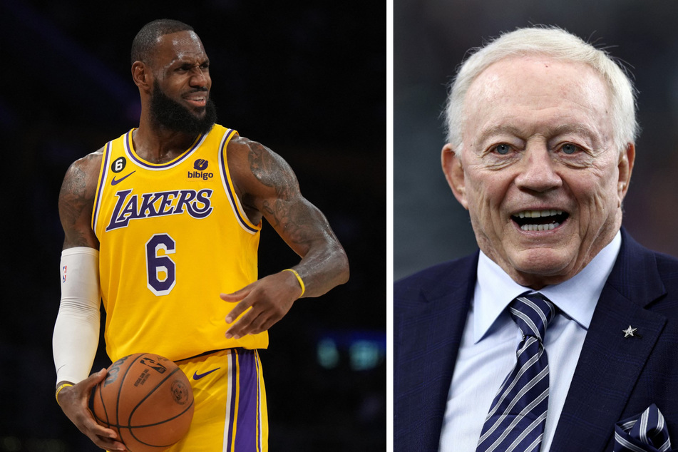 Los Angeles Lakers forward LeBron James (l.) has called out double standards after photo evidence came to light of Dallas Cowboys owner Jerry Jones trying to block Black students from entering a school in 1957.