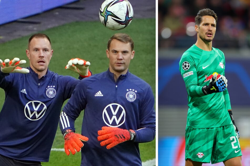 Bekommt Leipzigs Keeper die Chance, sich neben Marc-André ter Stegen (31, l.) und Manuel Neuer (37, M.) in die Riege der Nationaltorhüter einzureihen?