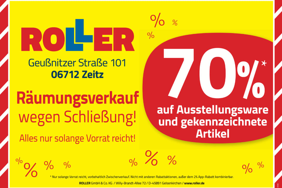 Während des Räumungsverkaufs bei ROLLER in Zeitz warten jetzt 70 Prozent Rabatt¹ beim Möbelkauf.