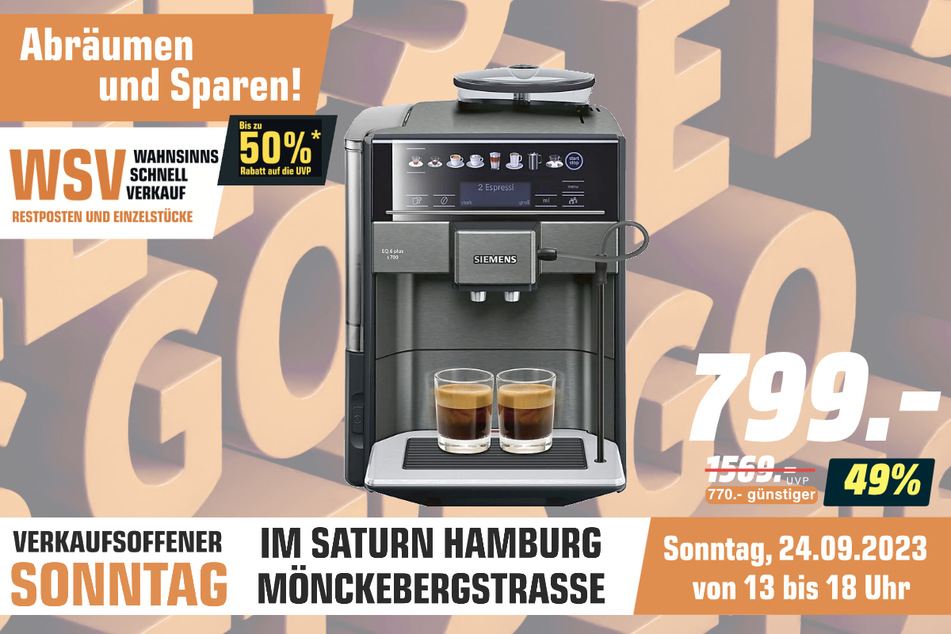 Siemens-Kaffeevollautomat für 799 statt 1.569 Euro.