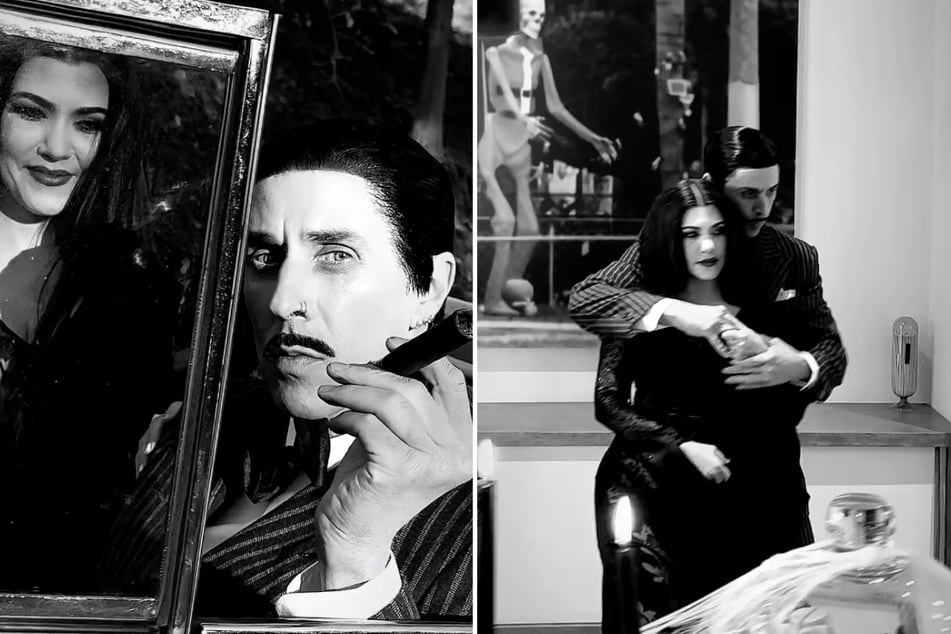 Kourtney Kardashian and Travis Barker celebrated their favorite day of the year in epic style as they transformed into Morticia and Gomez Addams for Halloween.