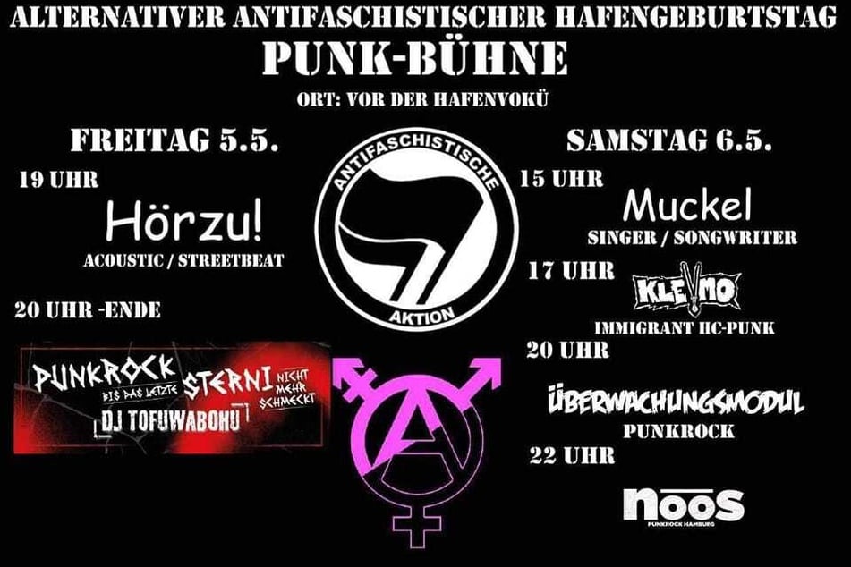 Der Flyer des Programms der Punkrockbühne beim Alternativen Hafengeburtstag 2023.