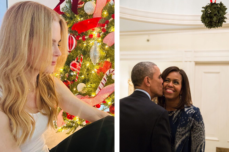 Nicole Kidman (l.) celebrated a sunny Christmas Down Under, while the Obamas shared a sweet kiss under the mistletoe.