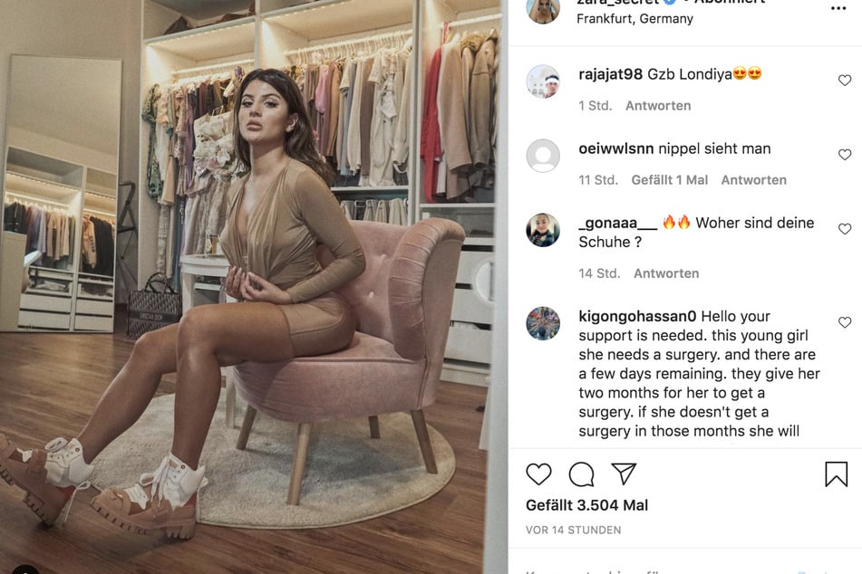 Auf dem Screenshot aus dem Instagram-Profil der Influencerin Zara Todil (25) aus Frankfurt, ist einer der Kommentare zu sehen, der auf den dezenten Nippel-Blitzer hinweist.