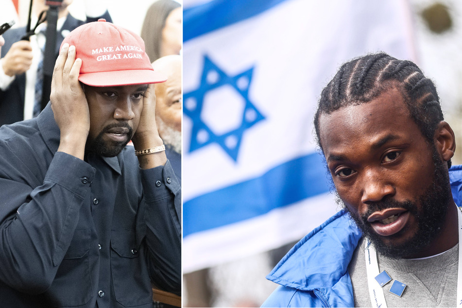 Rapper Meek Mill (r) slammed Kanye West's antisemitism after a visit to Poland for the March of the Living.
