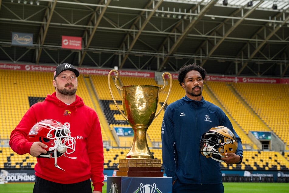 Wer schnappt sich heute Abend die "Beule"? Monarchs-Star-Receiver Tyler Hudson (r.) oder Royals-Runningback Heiko Bals?