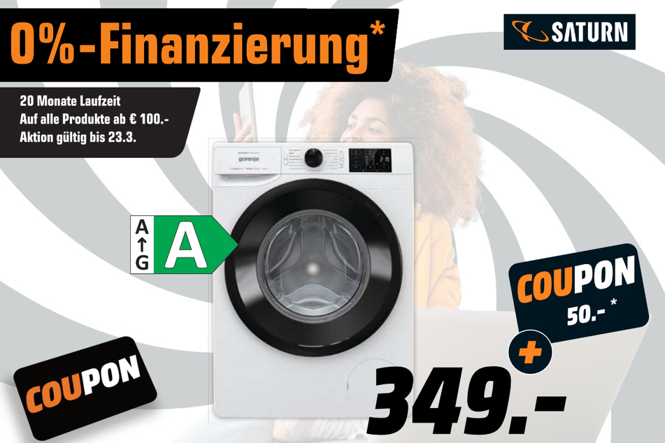 Gorenje-Waschmaschine für 349 Euro + 50-Euro-Coupon.
