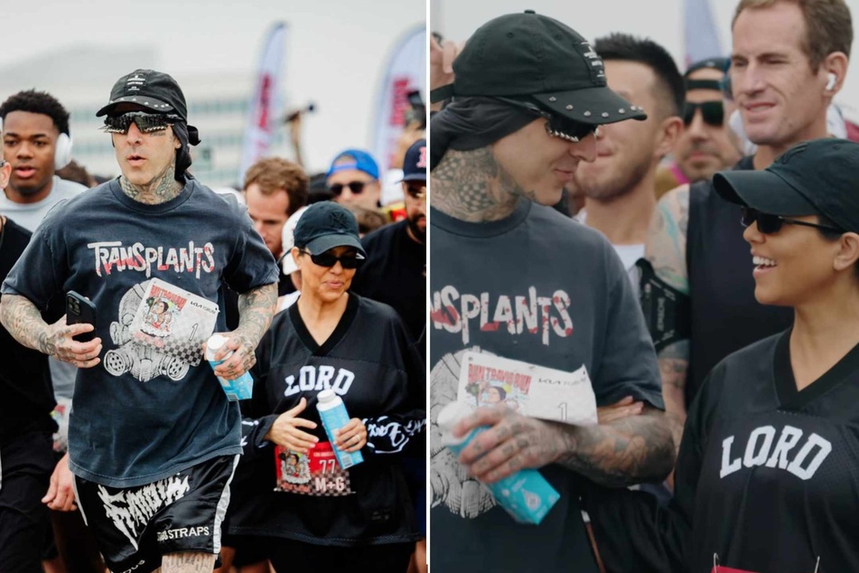 Kourtney Kardashian (r.) showed up for her husband Travis Barker's (l.) latest fitness event with his Run Travis Run project!