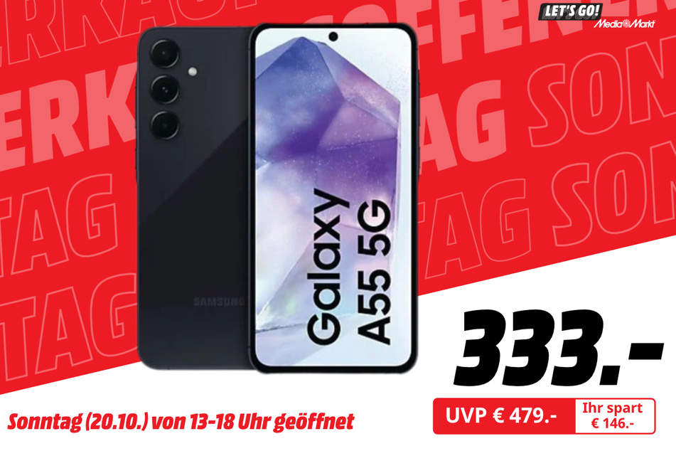 Samsung Galaxy A55 5G für 333 statt 479 Euro.