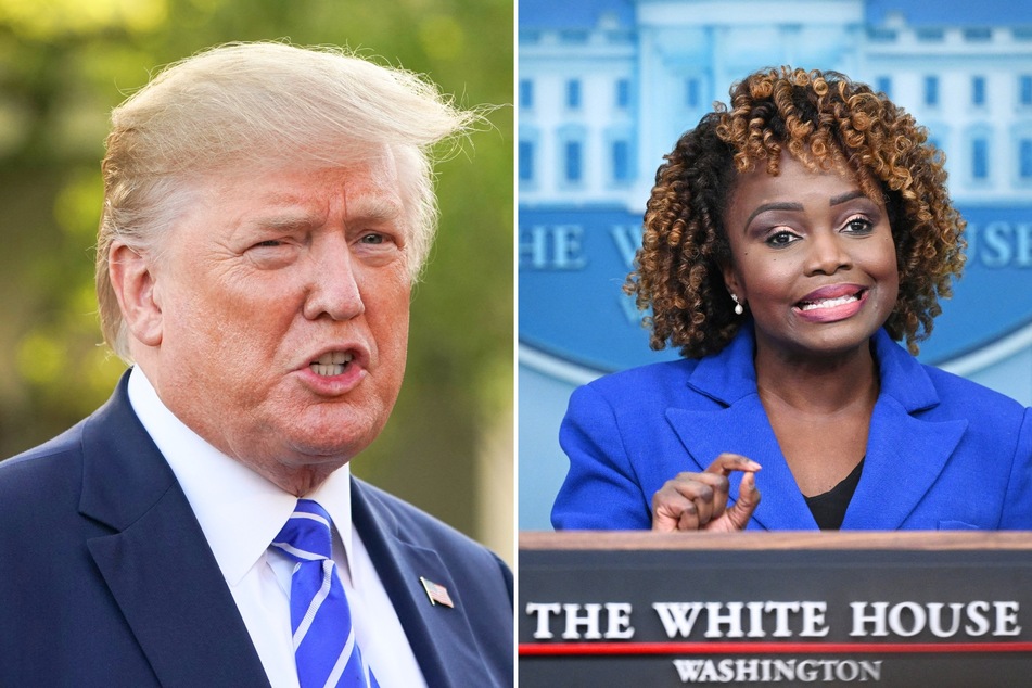 During a recent White House briefing, press secretary Karine Jean-Pierre (r.) criticized remarks made by former President Donald Trump about Black voters.