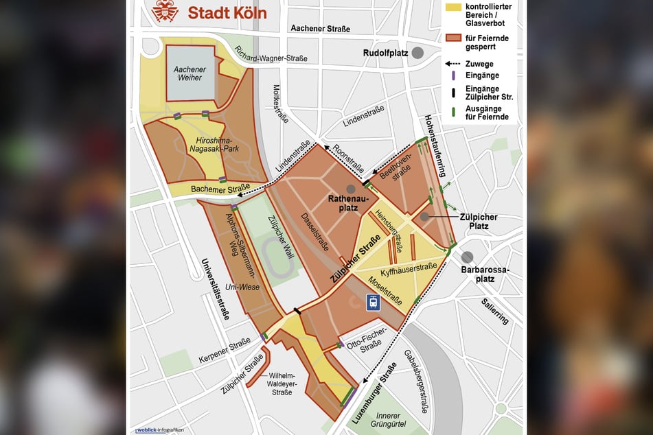 Für die Karnevalstage hat die Stadt Köln umfassende Glasverbote und abgesperrte Bereiche definiert.